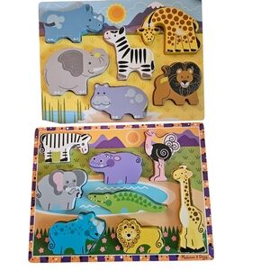 Melissa & Doug Chunky Wooden Zoo Animal Puzzles/ Imaginary Play 8 Pieces Ages 2+